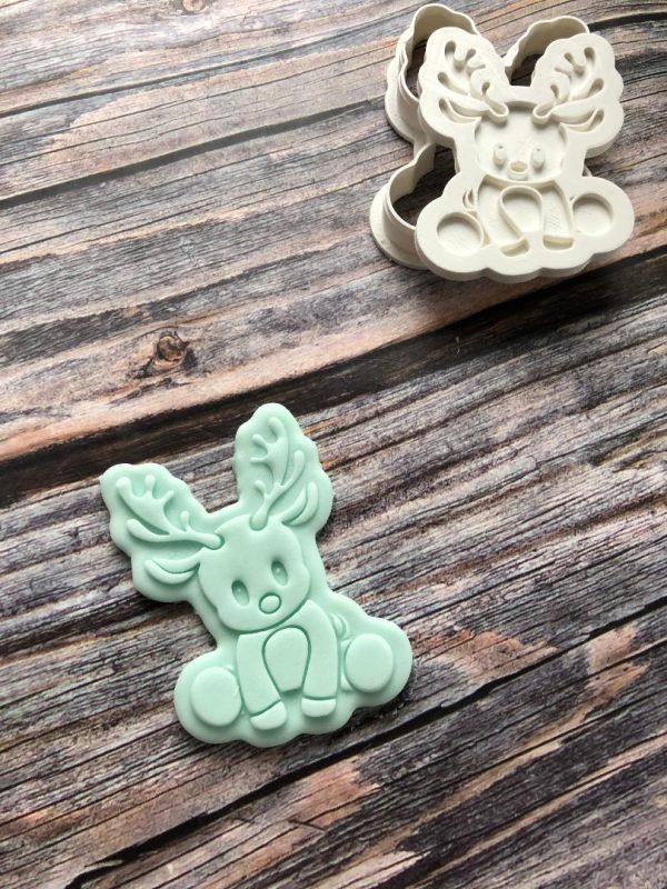 Cute Reindeer Cookie Cutter and Fondant Stamp Embosser, Baby Deer, Christmas