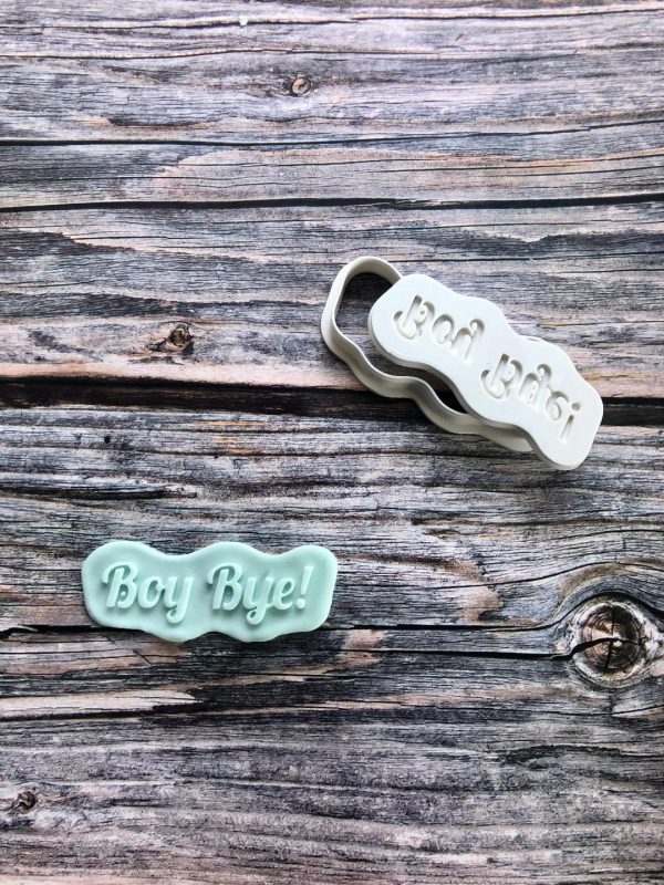 Boy Bye Cookie Cutter and Fondant Stamp Embosser