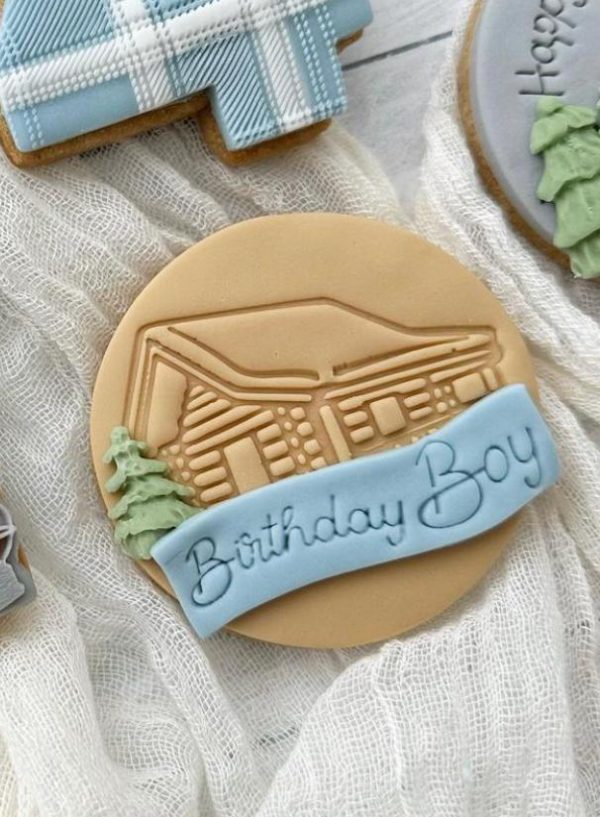Log Cabin Cookie Stamp, Skiing, Winter, Cute Cabin, Wooden Hut