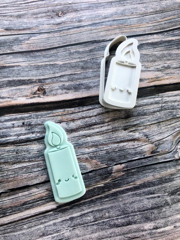 candle 2 Cute Candle Cookie Cutter and Fondant Stamp Embosser, Birthday, Christmas
