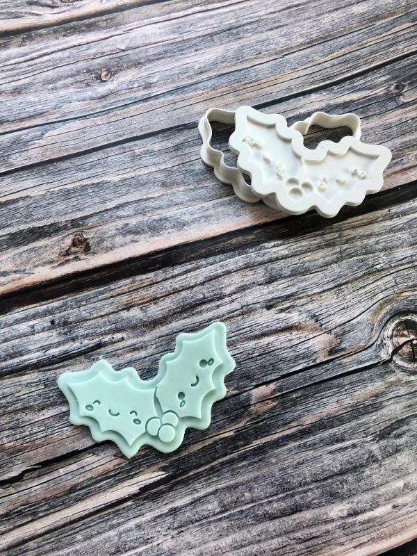 holly 2 Cute Holly Cookie Cutter and Fondant Stamp Embosser, Christmas, Holly Jolly