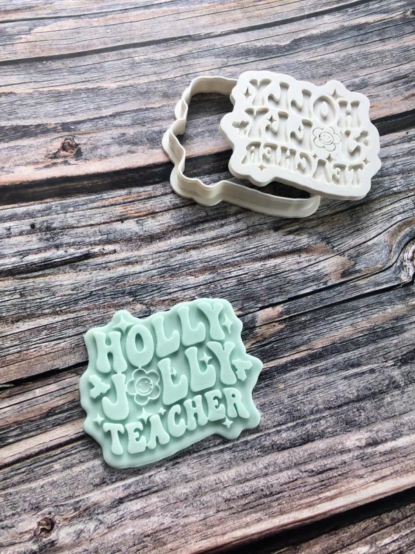 holly jolly teacher 2 Holly Jolly Teacher Cookie Cutter and Fondant Stamp Embosser, Christmas, Thank you Teacher