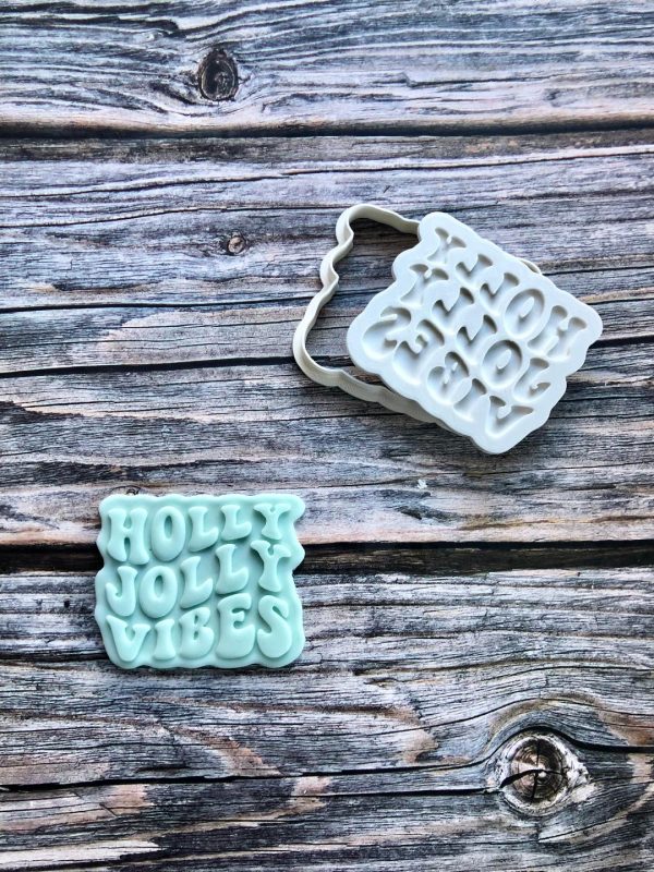 holly jolly vibes Holly Jolly Vibes Cookie Cutter and Fondant Stamp Embosser, Merry Christmas, Groovy Christmas