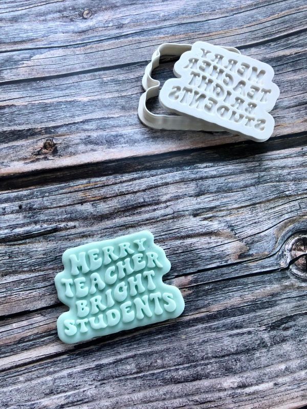 Merry Teacher Bright Students Cookie Cutter and Fondant Stamp Embosser, Thank You Teacher, Christmas
