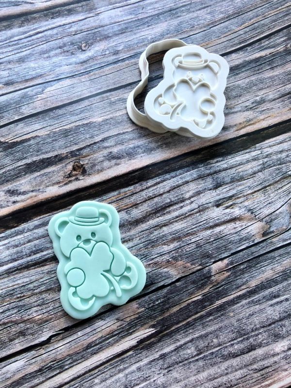 patrick bear 2 Teddy Bear Cookie Cutter and Fondant Stamp Embosser, St. Patrick's Day, Good Luck, Four Leaf Clover