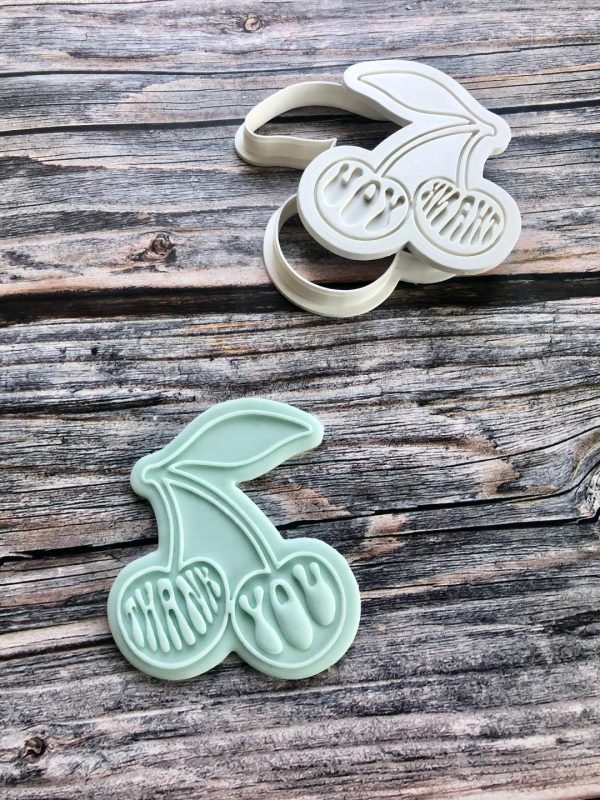 Thank You Cherry Cookie Cutter & Fondant Stamp – Retro Cherry Design