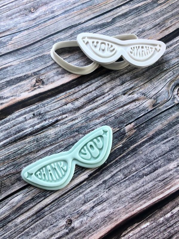 Thank You Glasses Cookie Cutter and Fondant Stamp Embosser, Sunglasses, Retro