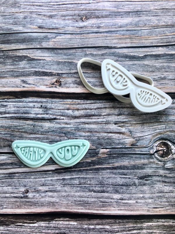 Thank You Glasses Cookie Cutter and Fondant Stamp Embosser, Sunglasses, Retro