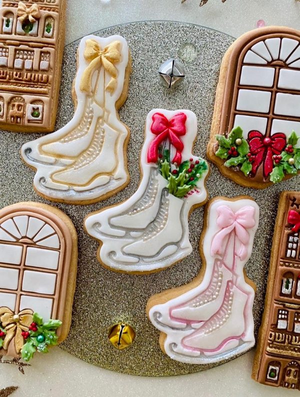 01a47bbd-6b54-4772-8b66-c0d05c0eed57 Floral Ice Skate Cookie Cutter and Fondant Stamp, Christmas, Winter, Figure Skating
