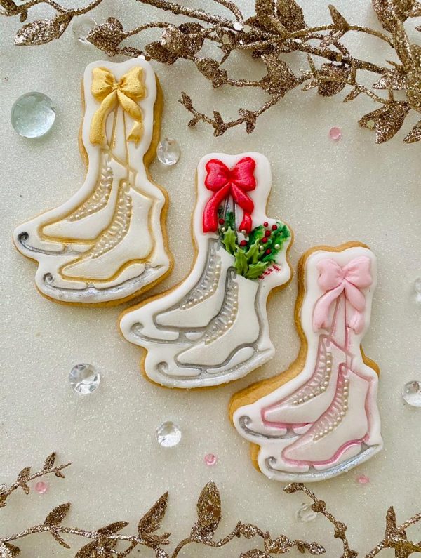 50ea96cc-b0b7-479a-b3ff-bfab973cefc4 Floral Ice Skate Cookie Cutter and Fondant Stamp, Christmas, Winter, Figure Skating