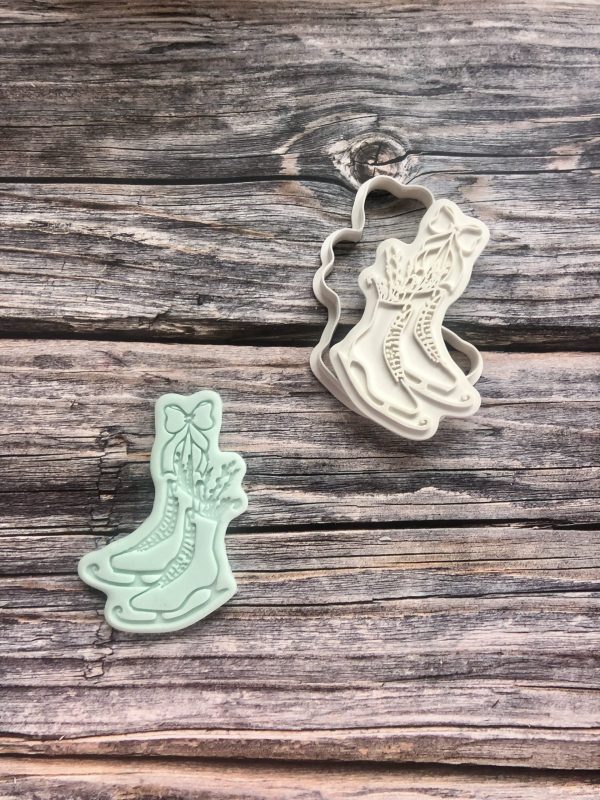 IMG_4494 Floral Ice Skate Cookie Cutter and Fondant Stamp, Christmas, Winter, Figure Skating