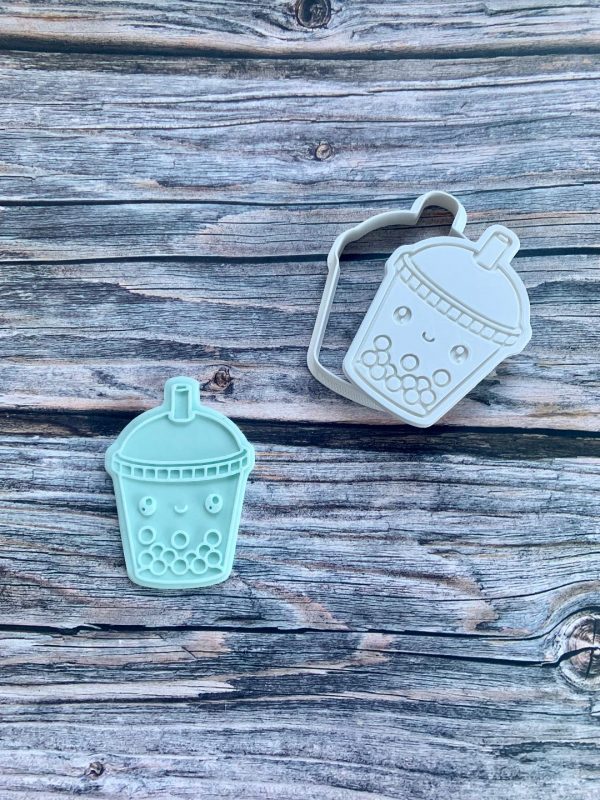 bubble tea 3 Bubble Tea Cookie Cutter and Fondant Stamp Embosser, Bobo