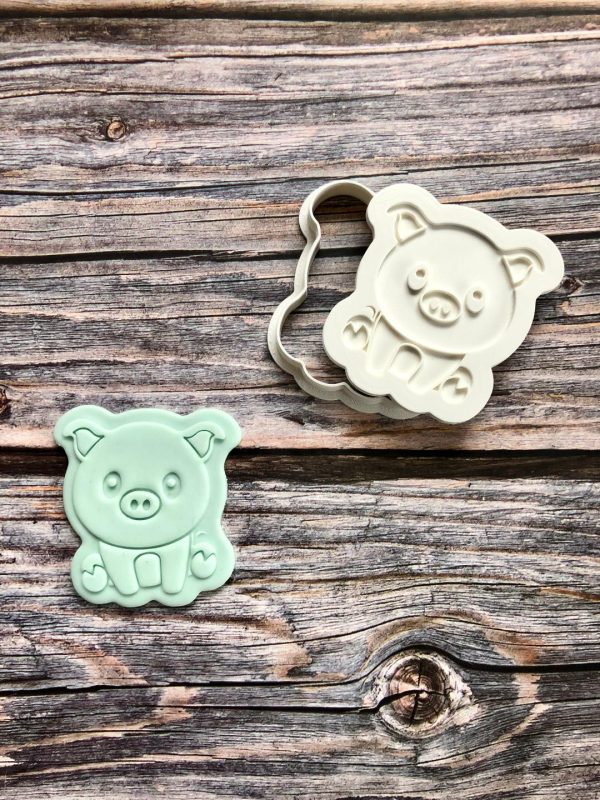 Pig Cookie Cutter and Fondant Stamp Embosser, Farm Animal, Piglet, Three Little Pigs