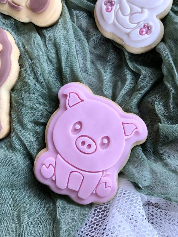 Pig Cookie Cutter and Fondant Stamp Embosser, Farm Animal, Piglet, Three Little Pigs