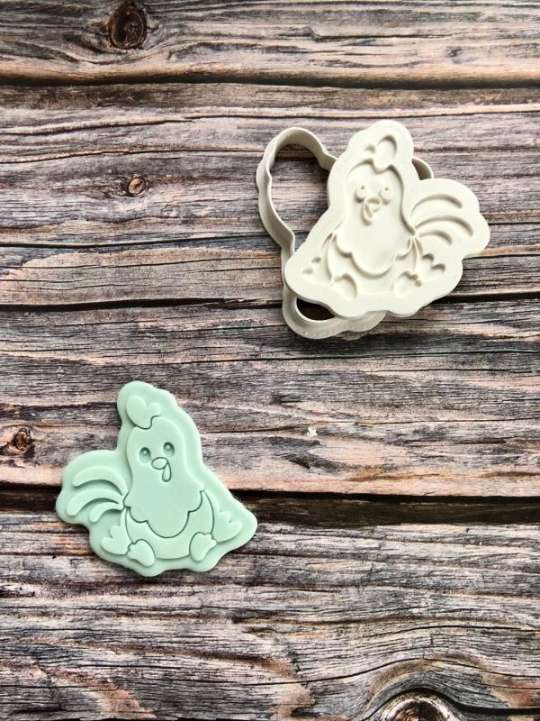 Chicken Cookie Cutter and Fondant Stamp Embosser, Farm Animal