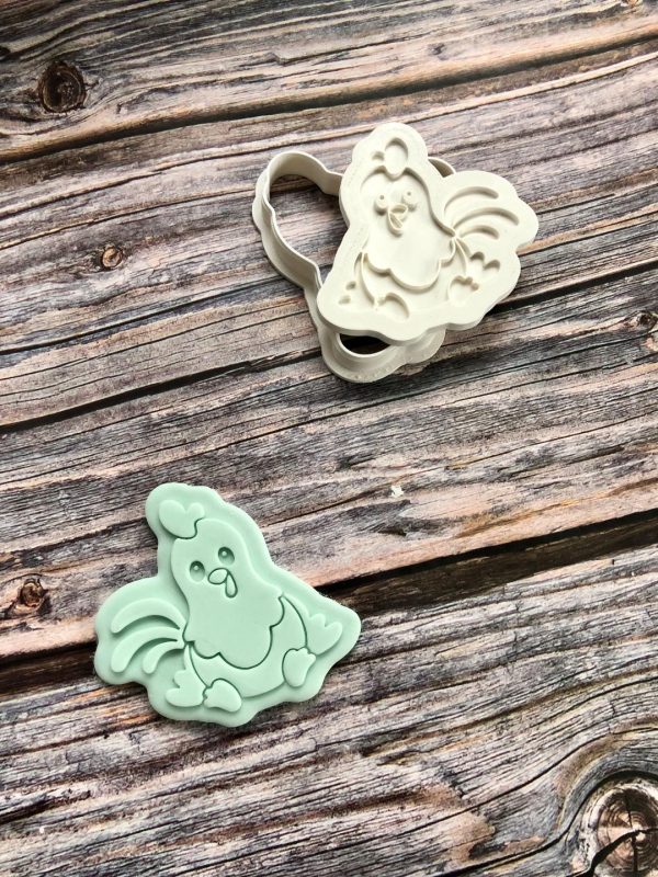 Chicken Cookie Cutter and Fondant Stamp Embosser, Farm Animal