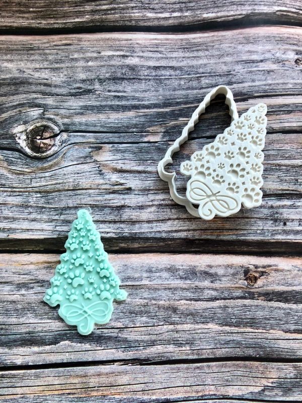 paw tree 2 Paw Pattern Christmas Tree Cookie Cutter and Fondant Stamp Embosser, Pet Gift, Dog Lover, Pawfect Christmas