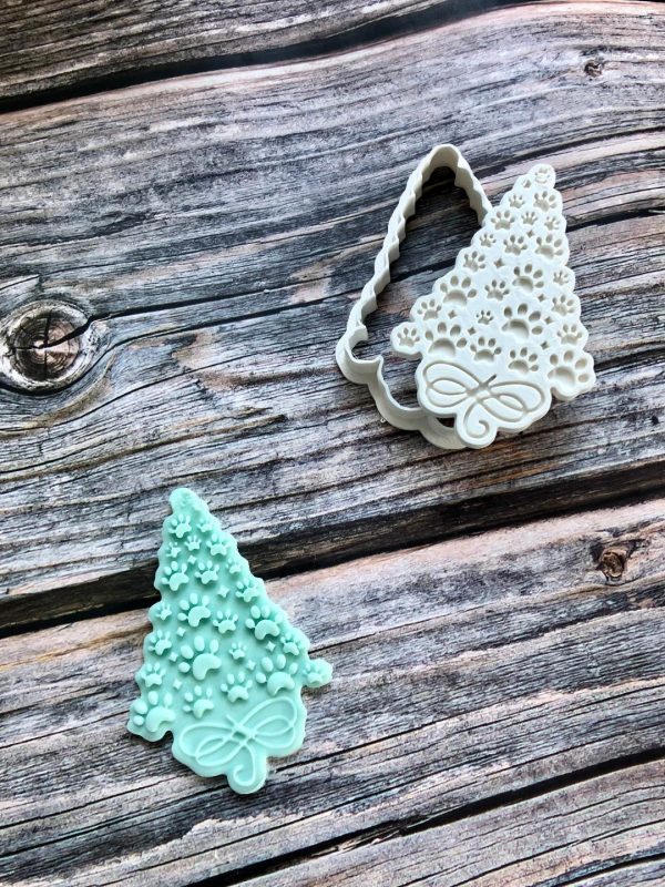 paw tree Paw Pattern Christmas Tree Cookie Cutter and Fondant Stamp Embosser, Pet Gift, Dog Lover, Pawfect Christmas