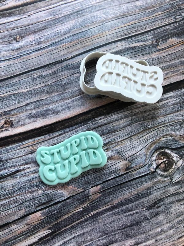 Stupid Cupid Cookie Cutter and Fondant Stamp Embosser, Valentines Day Embosser, Galentines, Palentines