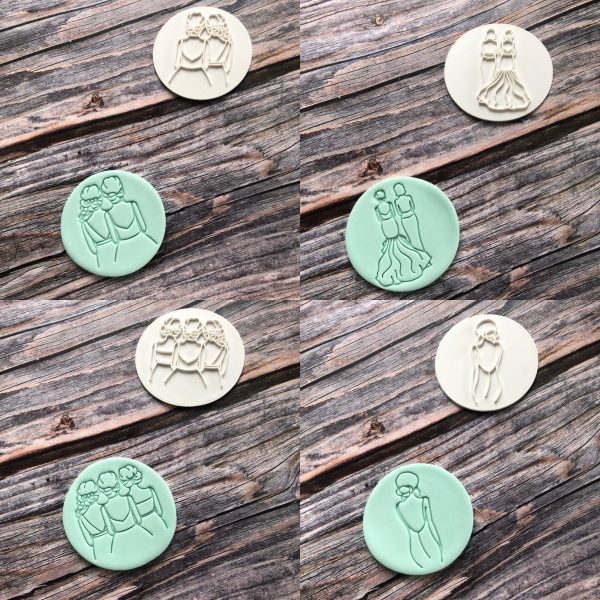 Set of 4 Wedding Cookie Stamps, Bride, Mother of the Bride, Bridesmaids, Maid of Honour