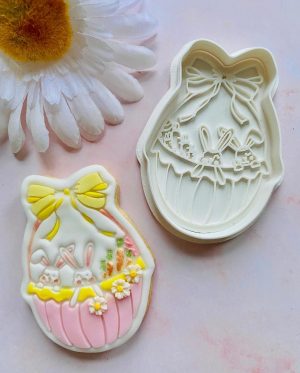 Easter Basket Cookie Cutter and Fondant Stamp, Easter, Pretty Basket, Easter Hamper, Bow Basket
