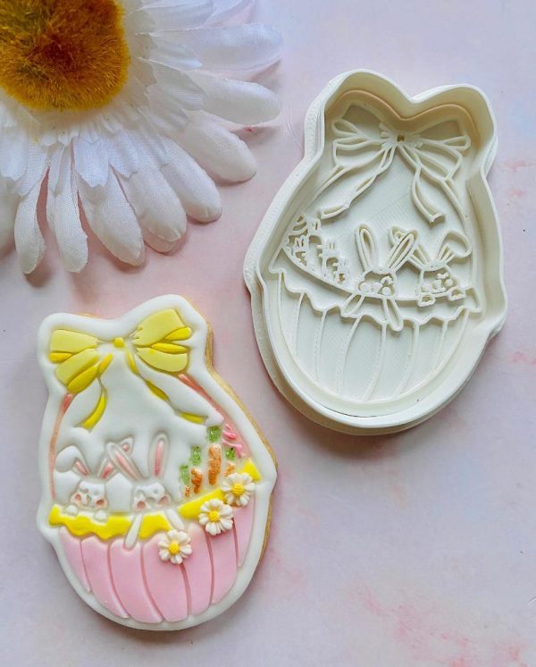 Easter Basket Cookie Cutter and Fondant Stamp, Easter, Pretty Basket, Easter Hamper, Bow Basket
