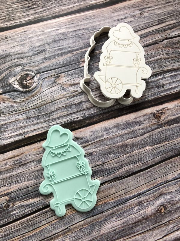 Heart Cart Cookie Cutter and Fondant Stamp Embosser, Valentines, Romantic, Wedding, Engagement