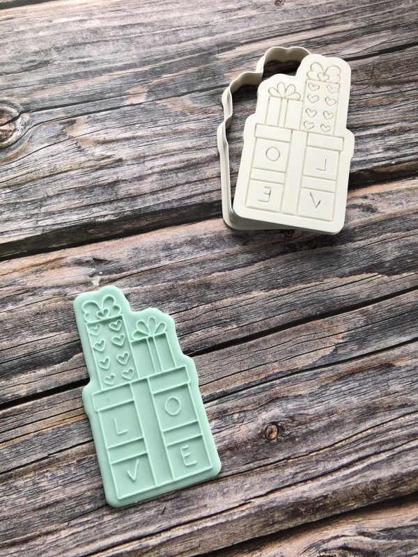 Gift Of Love Cookie Cutter and Fondant Stamp Embosser, Valentines, Present, Parcels, Gifts