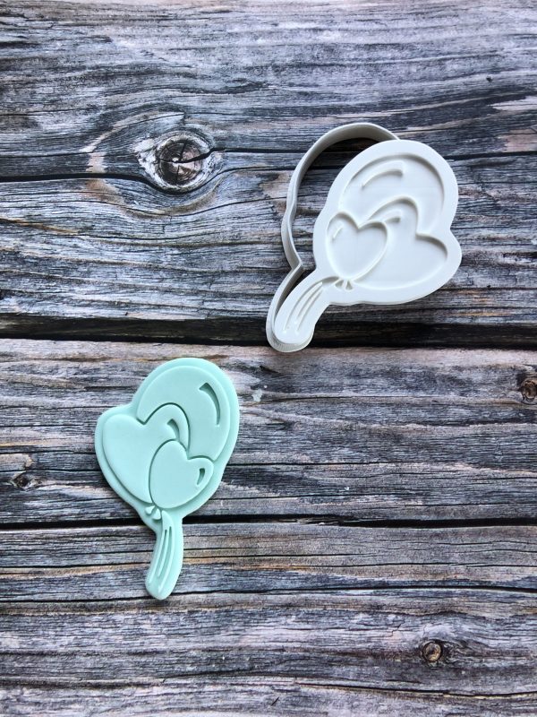 IMG_6887 Heart Balloons Cookie Cutter and Fondant Stamp Embosser, Valentines Day Embosser, Love, Engagement, Wedding, Birthday, Love Is In The Air
