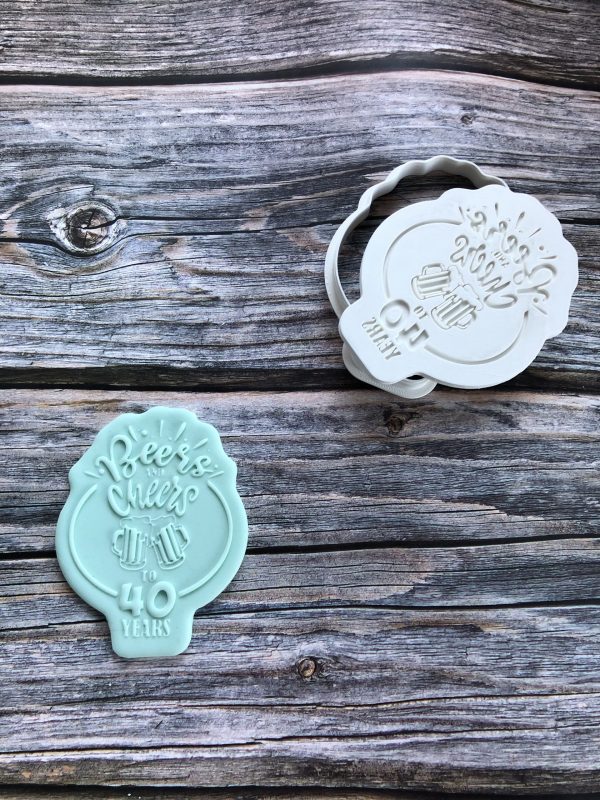 IMG_6892 Cheers and Beers to Forty Years Cookie Cutter and Fondant Stamp Embosser, 40, 40th