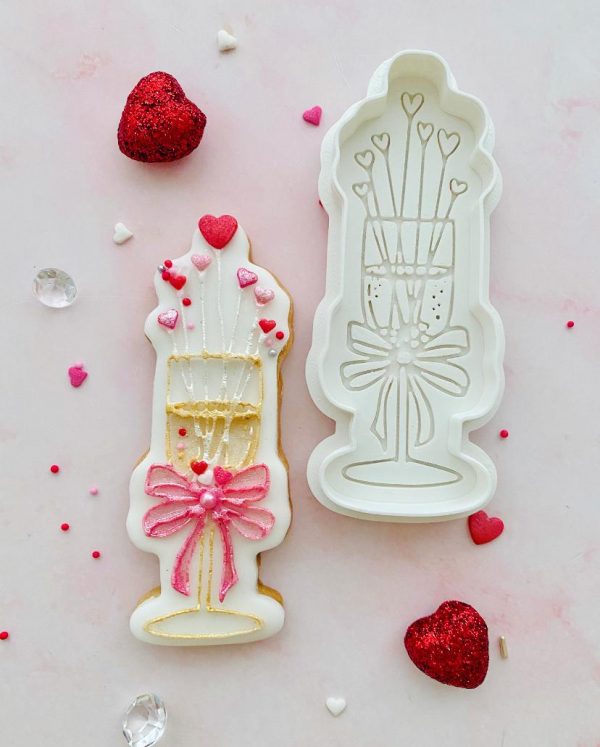cf233075-81a9-476b-9e7a-7527986ecf1a Heart Champagne Glass Cookie Cutter and Fondant Stamp Embosser, Valentines, Romantic, Wedding, Engagement