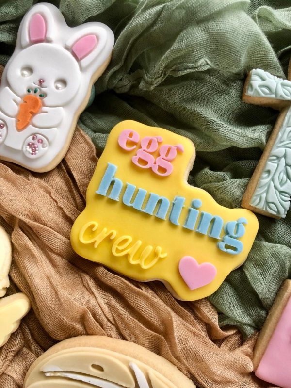 egg hunting close Egg Hunting Crew Cookie Cutter and Fondant Stamp Embosser, Easter, Easter Bunny, Easter Treat