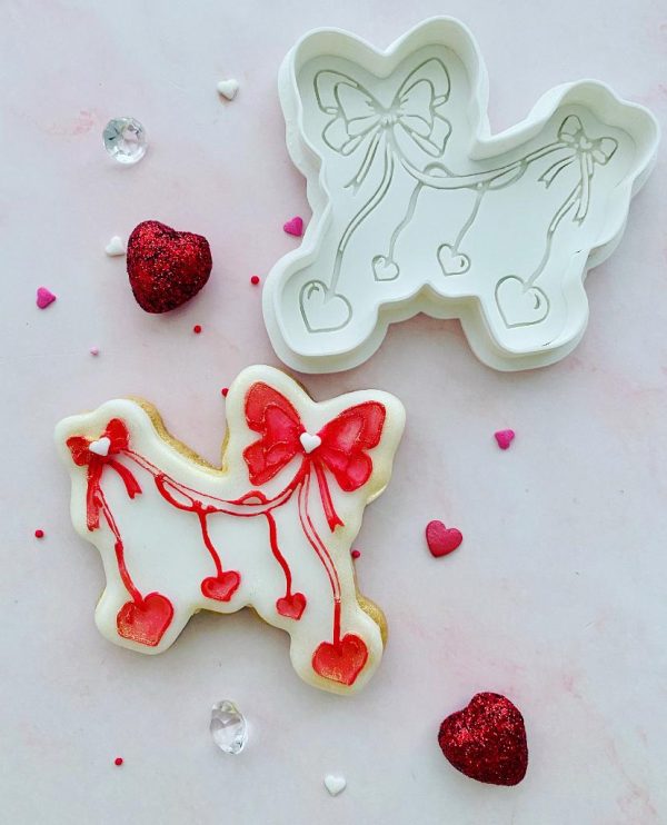 fcfb631d-ec02-457c-a2de-fc6d2f9a1c77 Heart Ribbon Cookie Cutter and Fondant Stamp Embosser, Valentines, Romantic, Wedding, Engagement, Bow