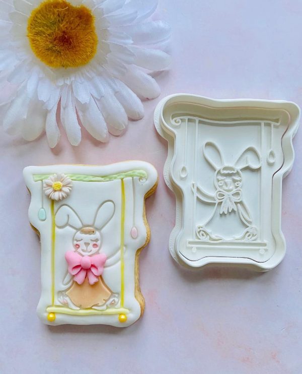 Rabbit Swing Cookie Cutter and Fondant Stamp, Easter, Easter Swing, Bunny