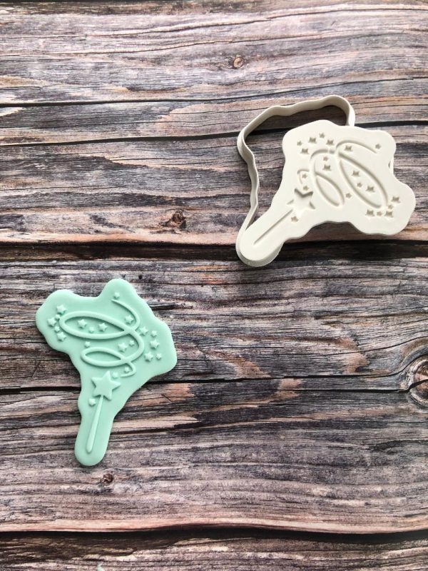 wand 2 Magic Wand Cookie Cutter and Fondant Stamp Embosser, Fairy Wand, Princess Wand