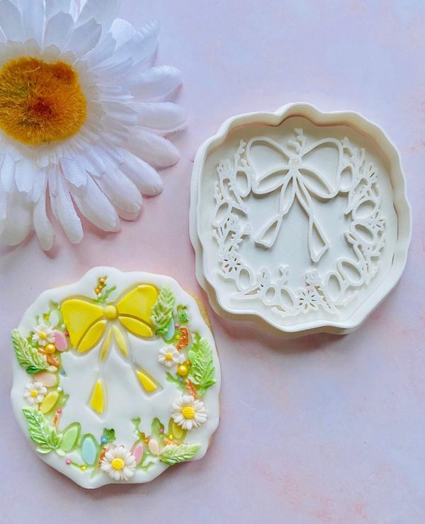 Easter Wreath Cookie Cutter and Fondant Stamp, Easter, Easter Decoration, Easter Bow, Easter Door