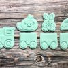 Easter Train Set Cookie Cutters and Fondant Stamp Embossers, Easter, Bunny, Chick, Egg, Train, Carriage