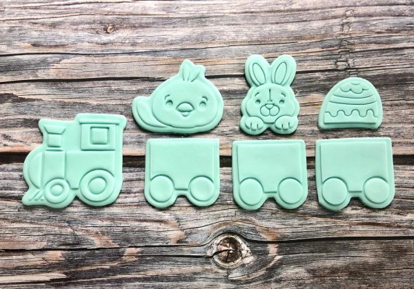 Easter Train Set Cookie Cutters and Fondant Stamp Embossers, Easter, Bunny, Chick, Egg, Train, Carriage