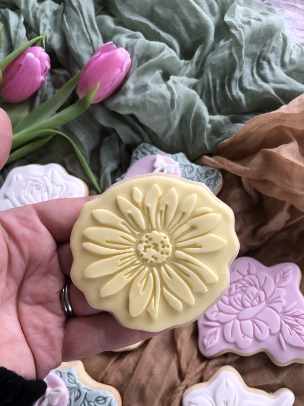 Set Of 5 Flower Cookie Cutters and Fondant Stamp Embossers, Birthday, Get Well Soon, Mother’s Day, Peonies, Sunflowers