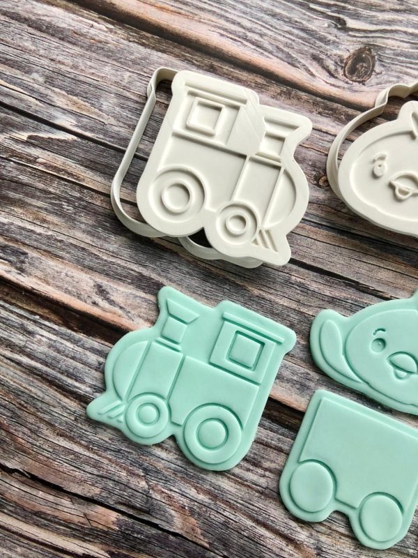 Easter Train Set Cookie Cutters and Fondant Stamp Embossers, Easter, Bunny, Chick, Egg, Train, Carriage