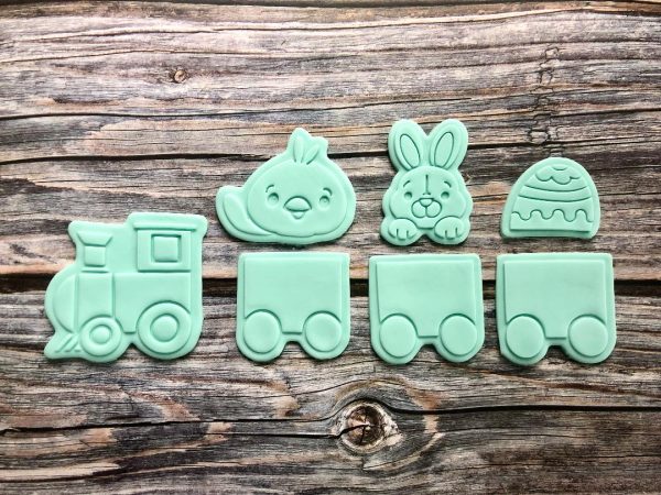 Easter Train Set Cookie Cutters and Fondant Stamp Embossers, Easter, Bunny, Chick, Egg, Train, Carriage