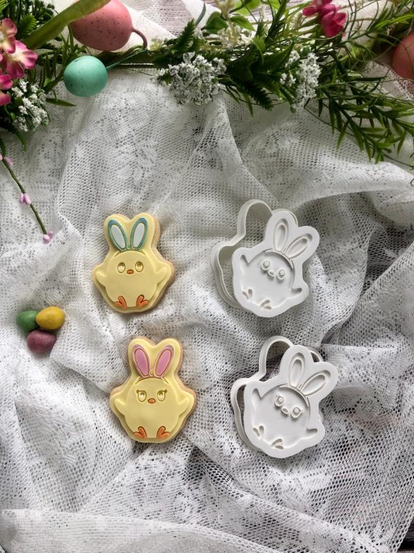 eyes open chick Easter Chick with Headband Cookie Cutter and Fondant Stamp Embosser, Bunny Ears, Chick,