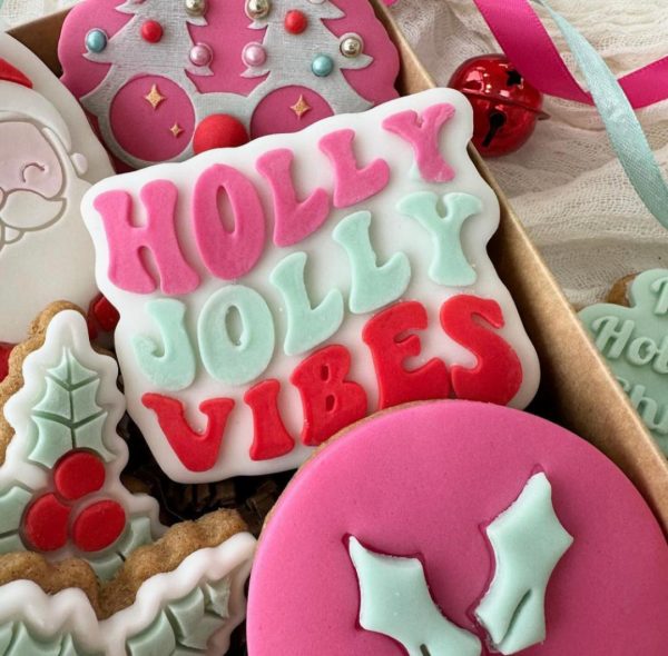 holly jolly Holly Jolly Vibes Cookie Cutter and Fondant Stamp Embosser, Merry Christmas, Groovy Christmas