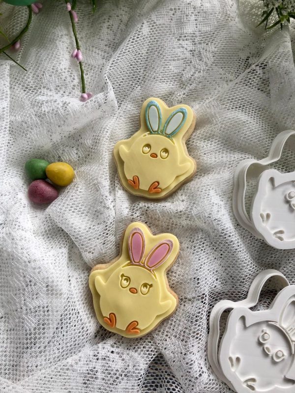 open eyes chick 3 Easter Chick with Headband Cookie Cutter and Fondant Stamp Embosser, Bunny Ears, Chick,