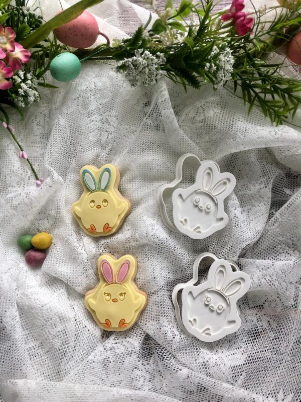 open eyes chick 4 Easter Chick with Headband Cookie Cutter and Fondant Stamp Embosser, Bunny Ears, Chick,