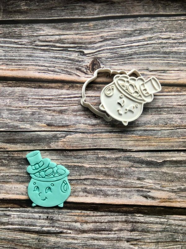 Pot of Gold Cookie Cutter and Fondant Stamp, St.Patrick's Day, Lucky Charm