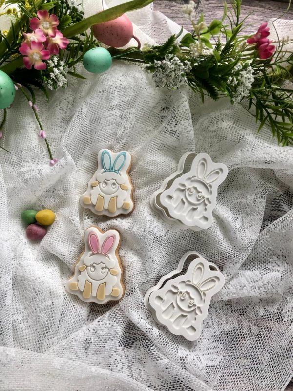 sheep head 2 Sheep with Bunny Ears Cookie Cutter and Fondant Stamp Embosser, Lamb, Easter