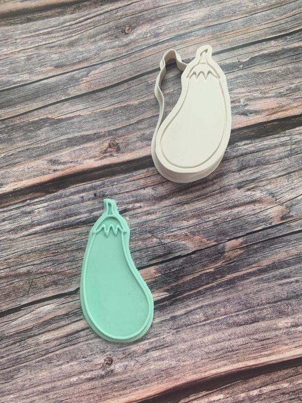 Aubergine Cookie Cutter and Fondant Stamp Embosser, Eggplant, Rude, Cheeky