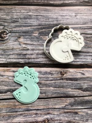 Three Rex Cookie Cutter and Fondant Stamp Embosser, 3rd Birthday, Third Birthday
