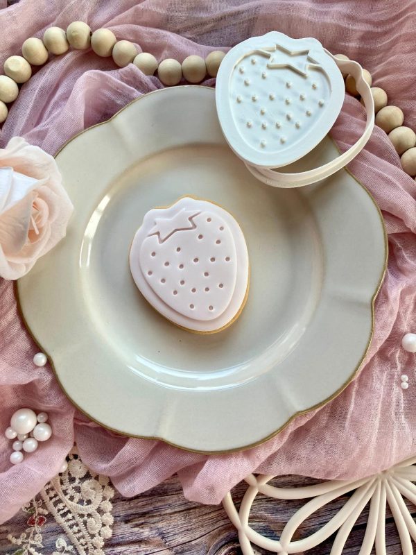 Strawberry Cookie Cutter and Fondant Stamp Embosser, Berry, Fruit, Brunch